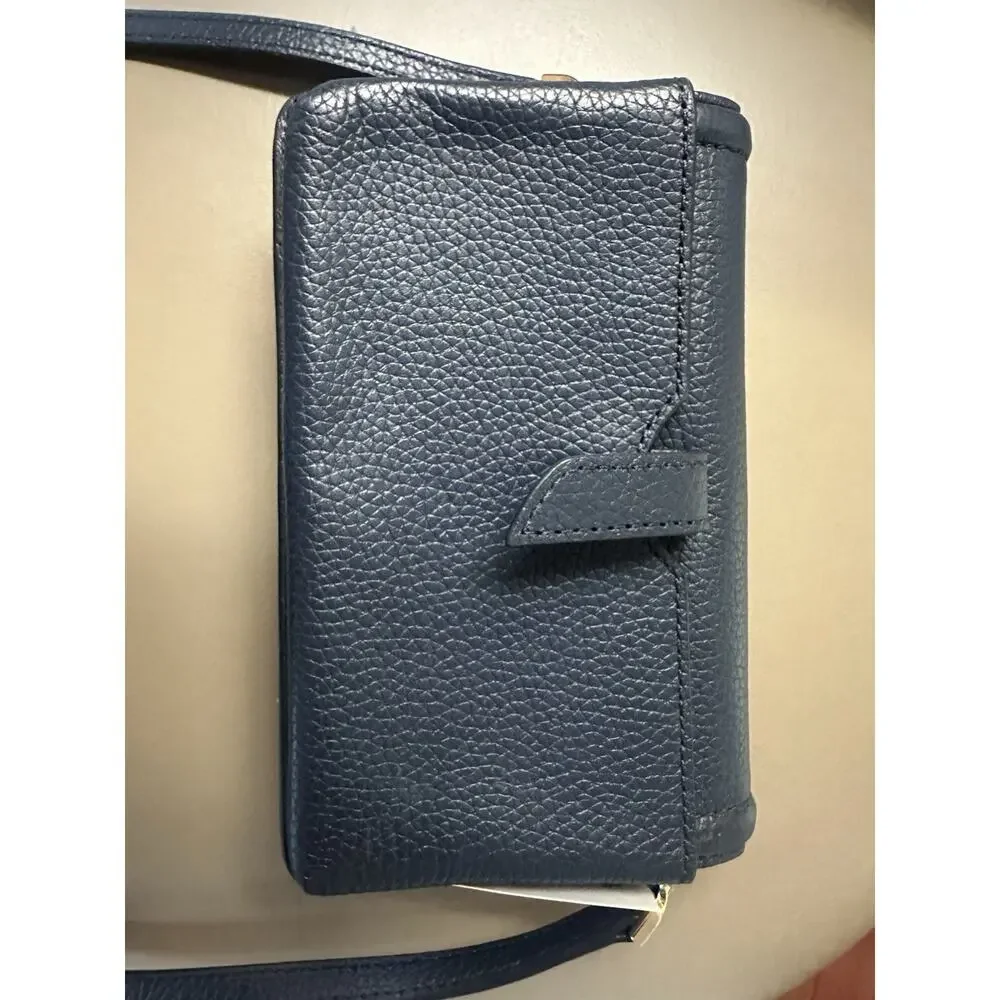 Michael Kors Fulton Pebbled Leather Crossbody Wallet Navy NWT